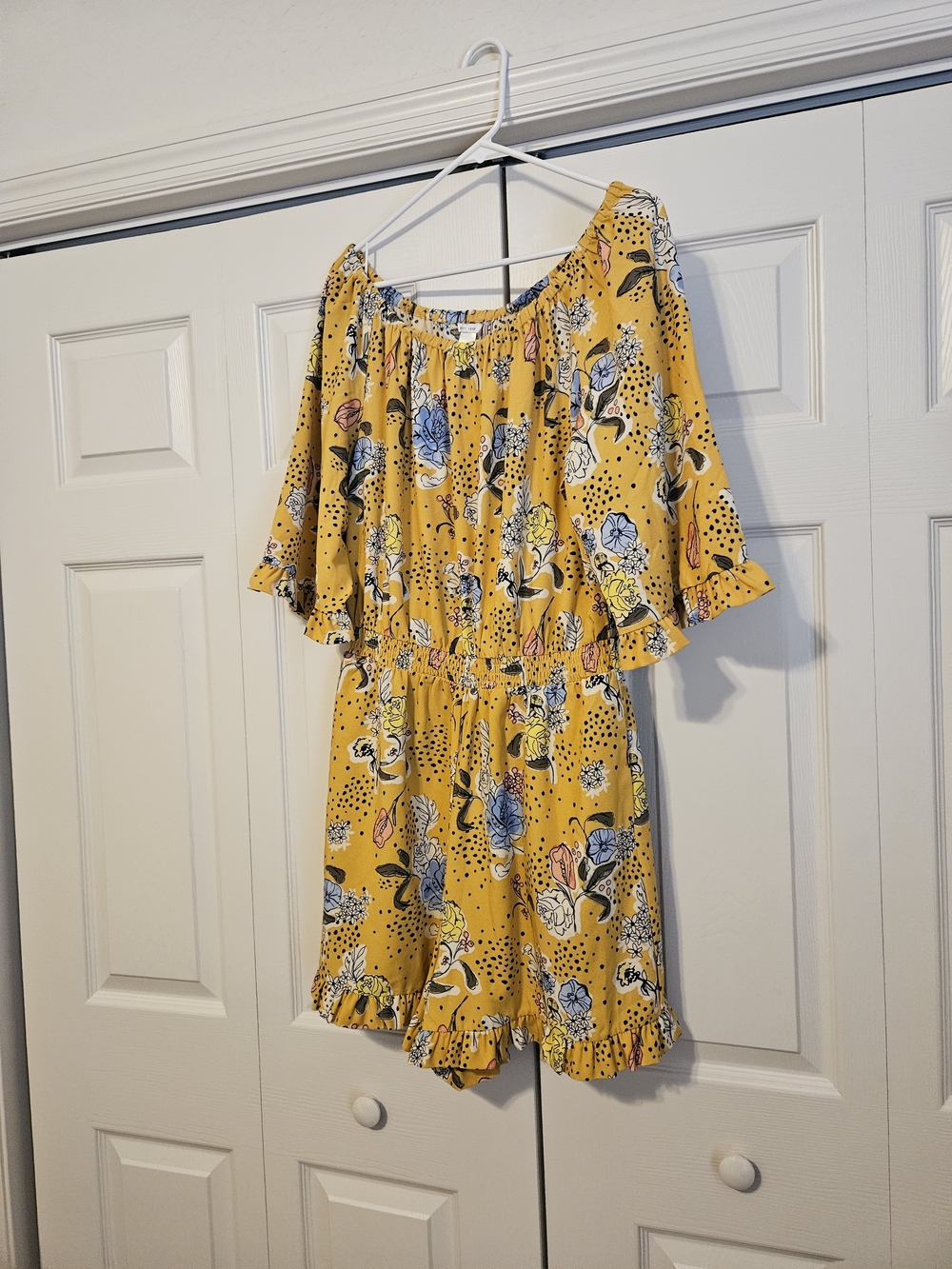 Yellow Floral Off-Shoulder Romper